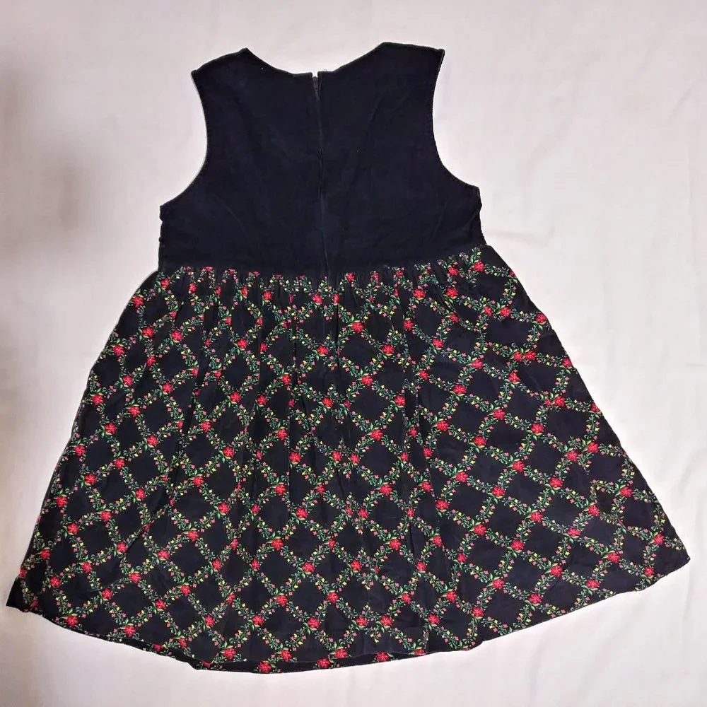Gymboree Black Corduroy Floral Poinsettia Holiday Garland Dress Girls XXL 6-7yrs
